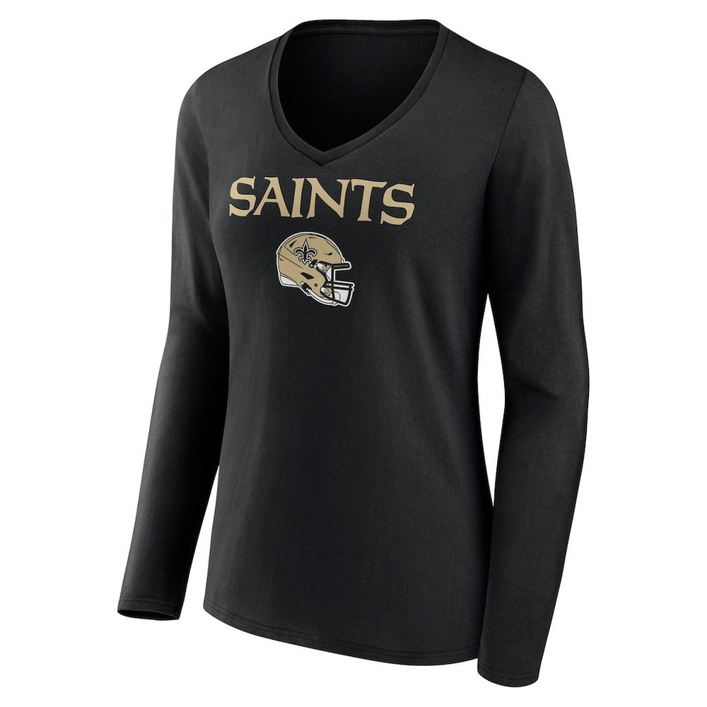 Women's Personalized Name & Number Team Wordmark Long Sleeve V-Neck T-Shirt - New Orleans Saints T-shirts
