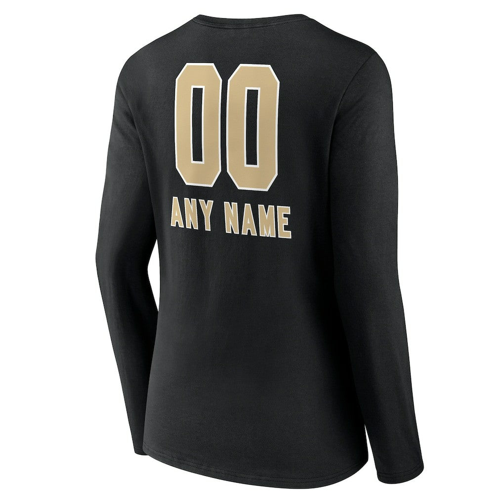 Women's Personalized Name & Number Team Wordmark Long Sleeve V-Neck T-Shirt - New Orleans Saints T-shirts