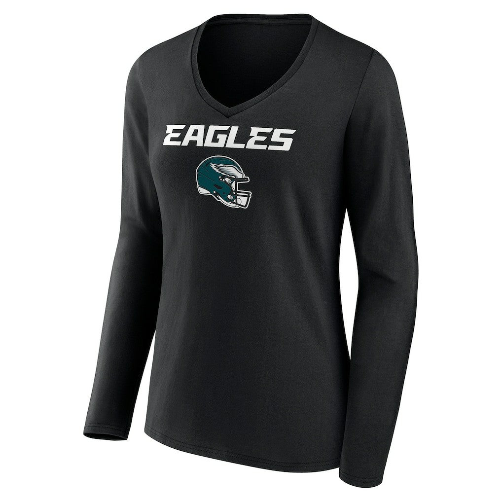 Women's Personalized Name & Number Team Wordmark Long Sleeve V-Neck T-Shirt - Philadelphia Eagles T-shirts