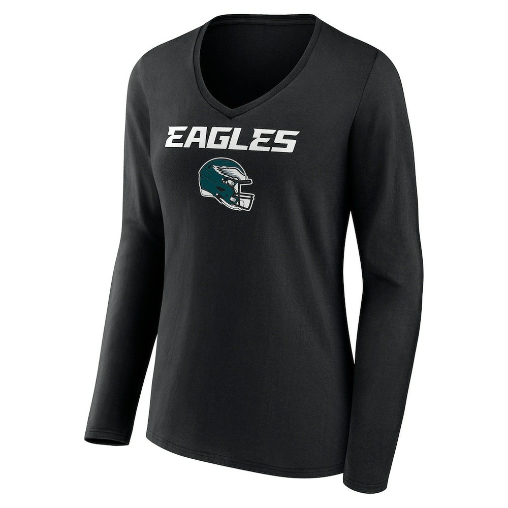 Women's Personalized Name & Number Team Wordmark Long Sleeve V-Neck T-Shirt - Philadelphia Eagles T-shirts