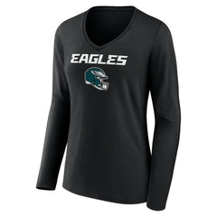 Women's Personalized Name & Number Team Wordmark Long Sleeve V-Neck T-Shirt - Philadelphia Eagles T-shirts