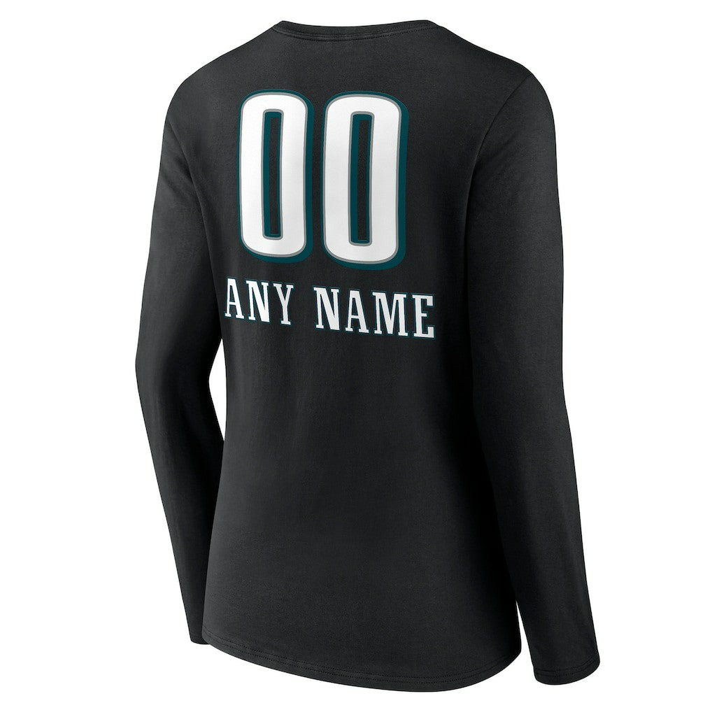 Women's Personalized Name & Number Team Wordmark Long Sleeve V-Neck T-Shirt - Philadelphia Eagles T-shirts