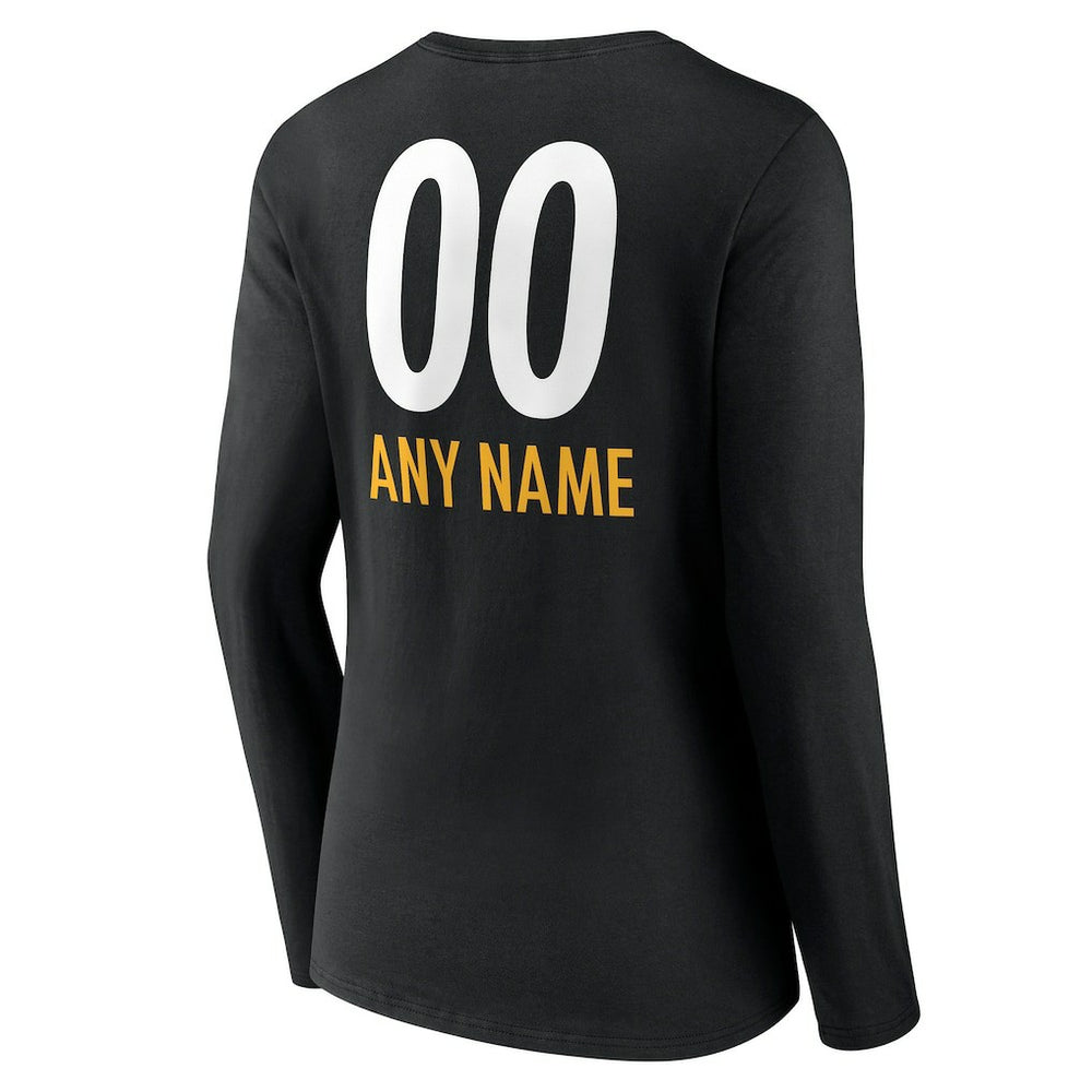 Women's Personalized Name & Number Team Wordmark Long Sleeve V-Neck T-Shirt - Pittsburgh Steelers T-shirts