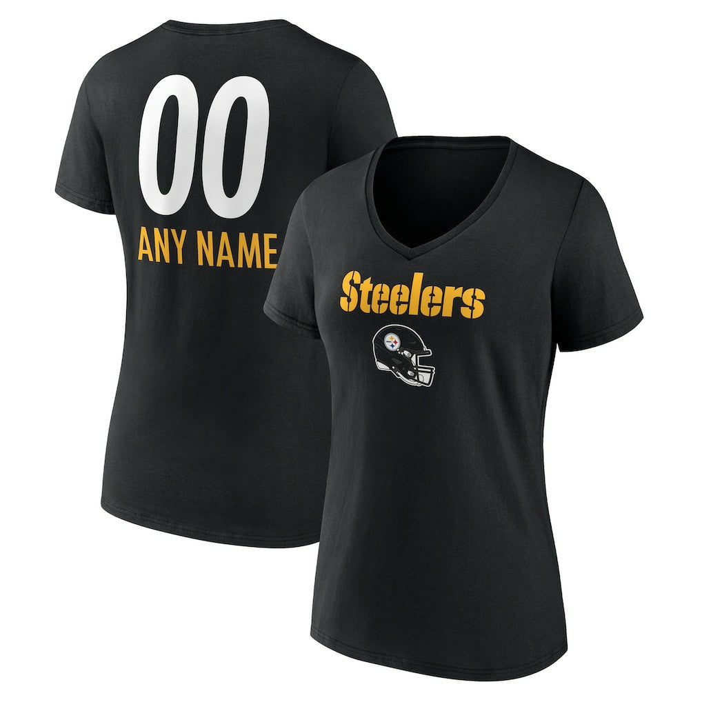 Women's Personalized Name & Number Team Wordmark V-Neck T-Shirt - Pittsburgh Steelers T-shirts