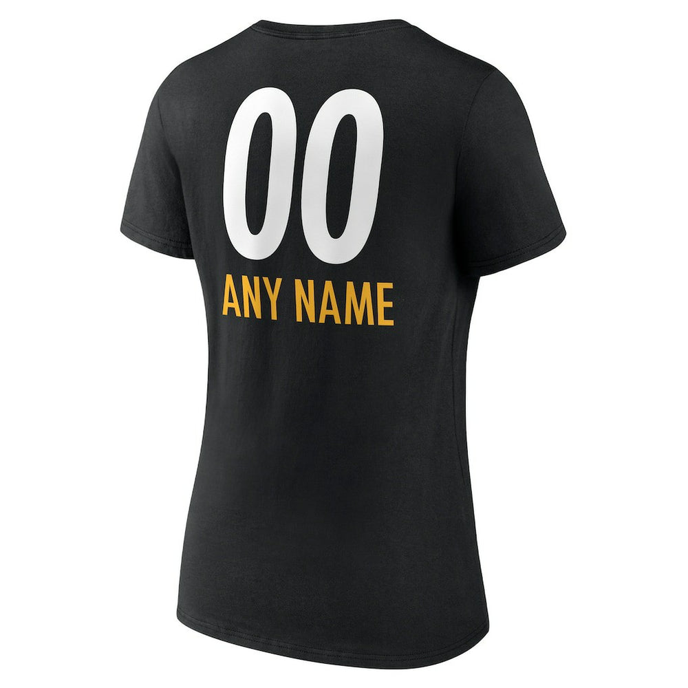 Women's Personalized Name & Number Team Wordmark V-Neck T-Shirt - Pittsburgh Steelers T-shirts