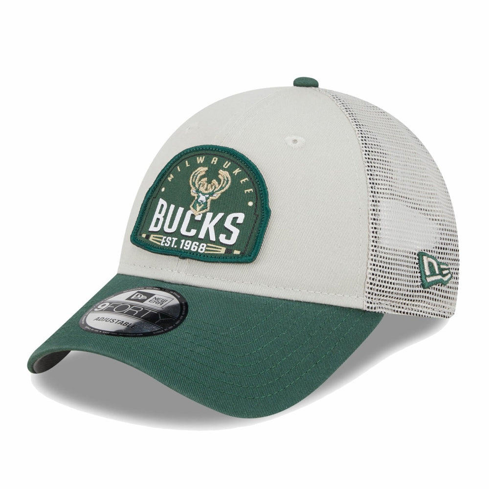 New Era Milwaukee Bucks Throwback Patch Trucker 9FORTY Adjustable Hat