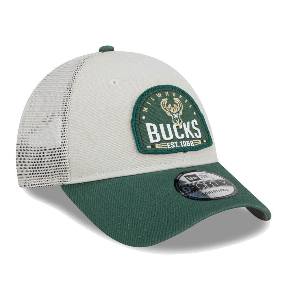 New Era Milwaukee Bucks Throwback Patch Trucker 9FORTY Adjustable Hat