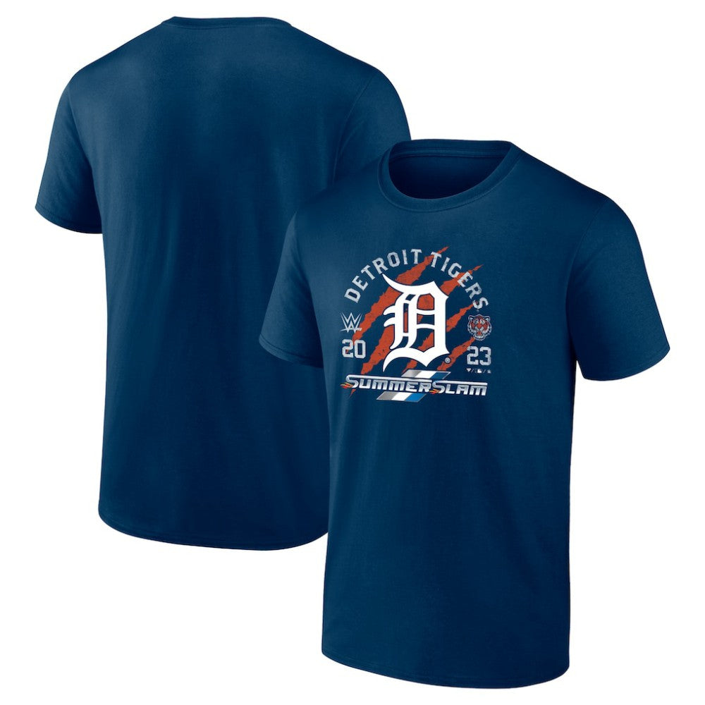 Navy Fanatics Detroit Tigers X 2023 SummerSlam T-Shirt
