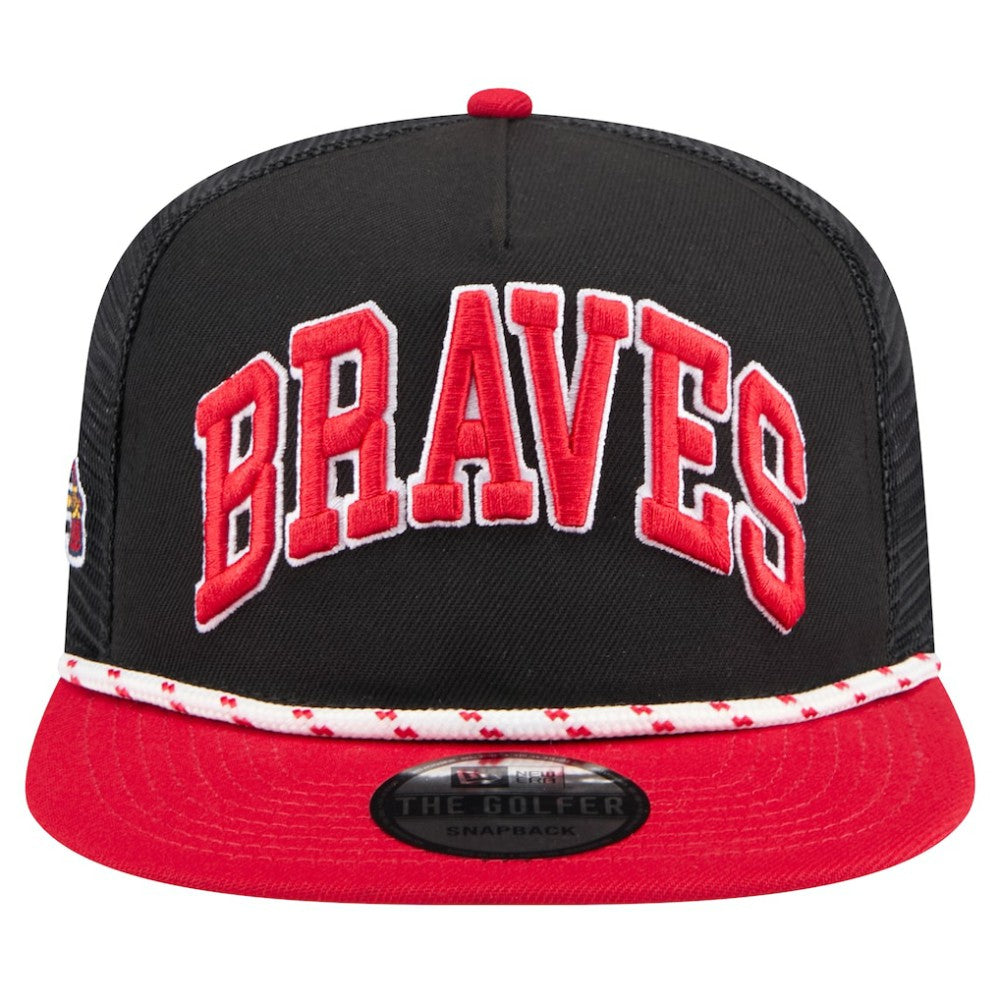 Black Atlanta Braves New Era Throwback Meshback Golfer Hat