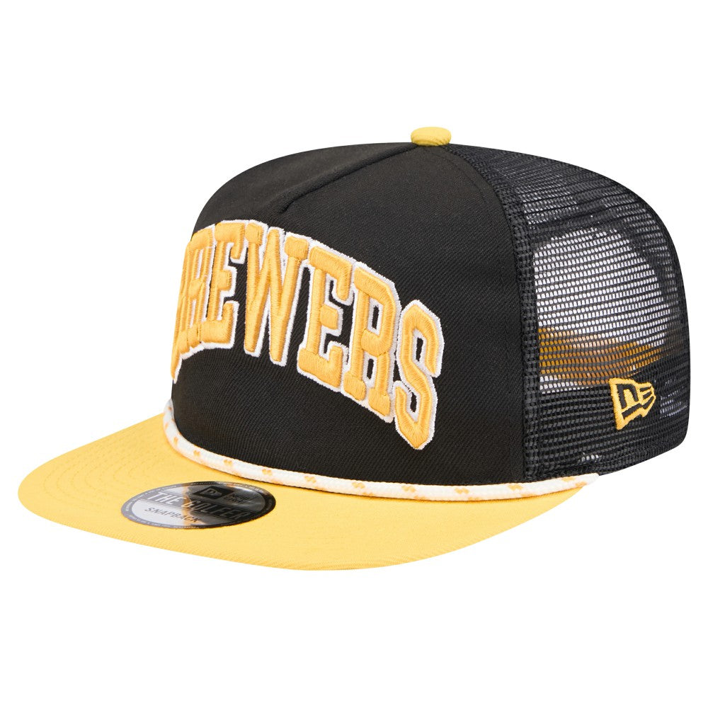 Black Milwaukee Brewers New Era Throwback Meshback Golfer Hat