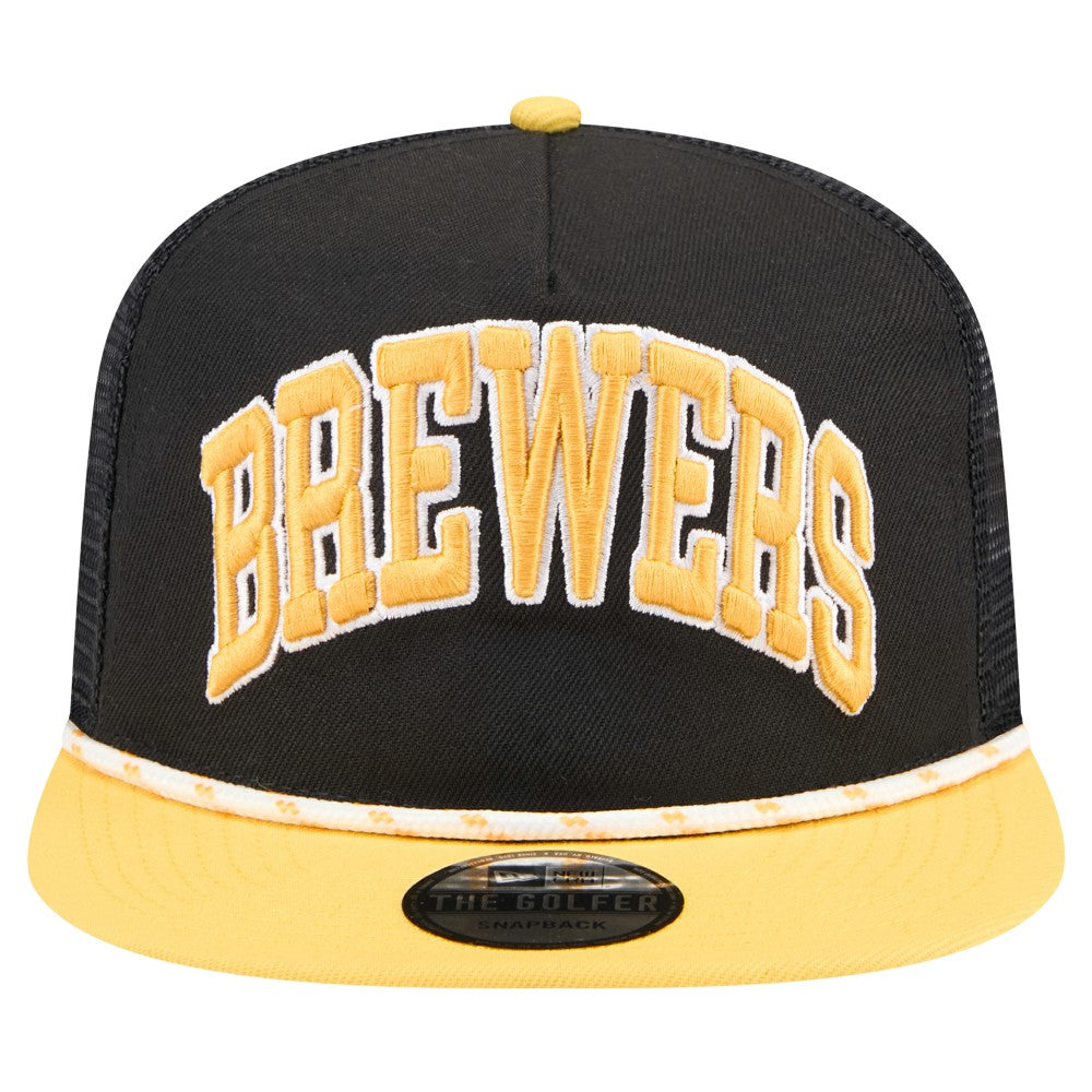 Black Milwaukee Brewers New Era Throwback Meshback Golfer Hat