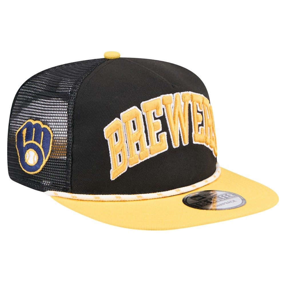Black Milwaukee Brewers New Era Throwback Meshback Golfer Hat