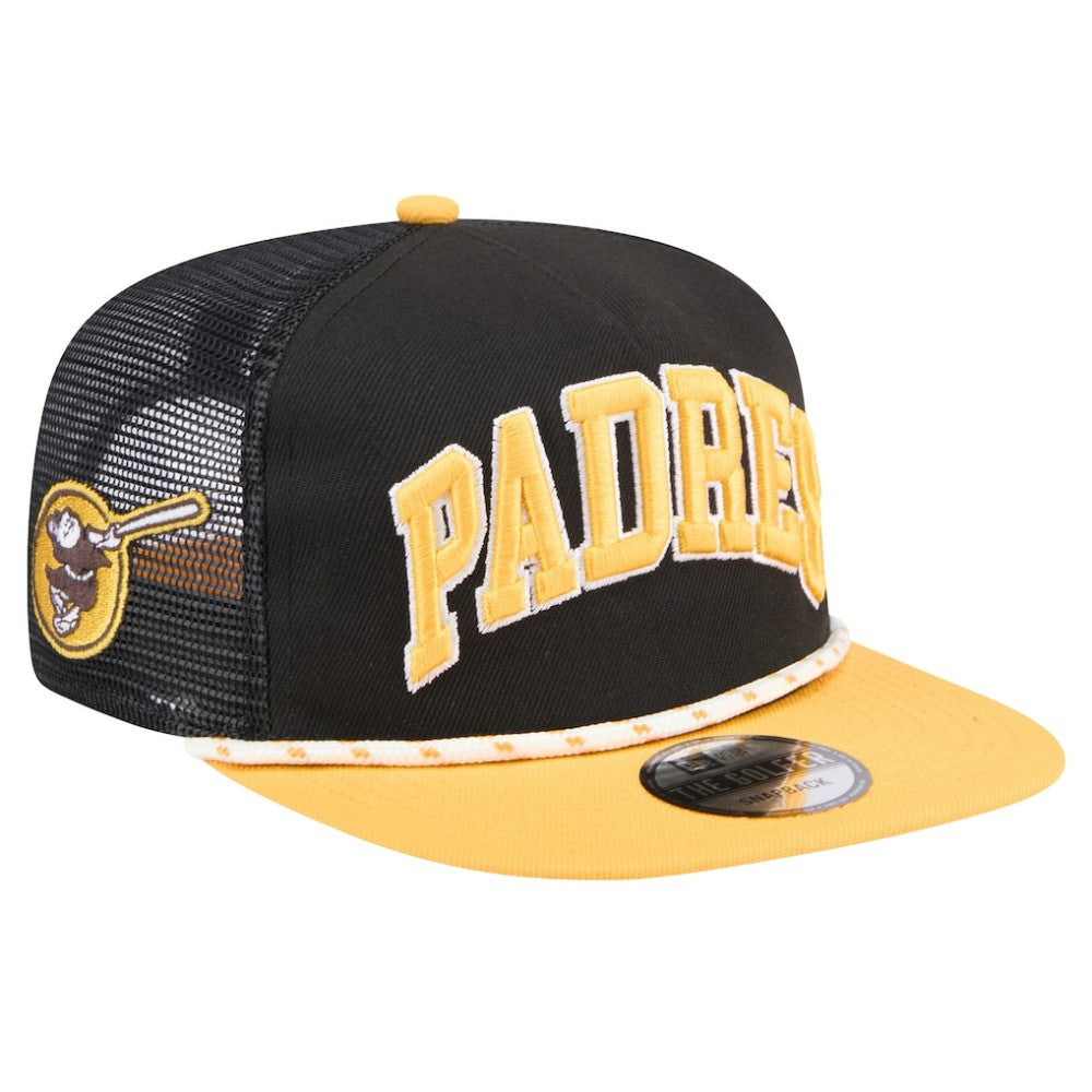 Black San Diego Padres New Era Throwback Meshback Golfer Hat