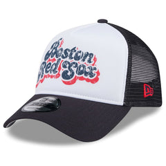 White/Navy Boston Red Sox New Era Women's Throwback Team Foam Front A-Frame Trucker 9FORTY Adjustable Hat