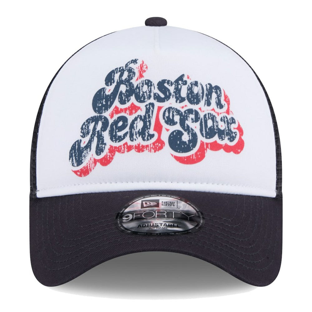 White/Navy Boston Red Sox New Era Women's Throwback Team Foam Front A-Frame Trucker 9FORTY Adjustable Hat