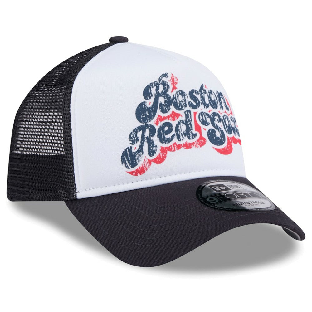 White/Navy Boston Red Sox New Era Women's Throwback Team Foam Front A-Frame Trucker 9FORTY Adjustable Hat