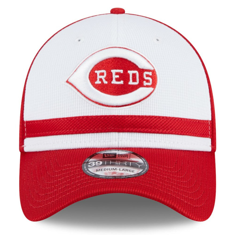 White Cincinnati Reds New Era 2025 Batting Practice 39THIRTY Flex Hat