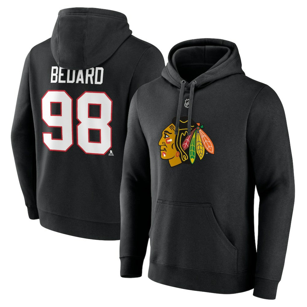 NHL Connor Bedard Chicago Blackhawks Fanatics Authentic Stack Name & Number Tri-Blend Pullover Hoodie