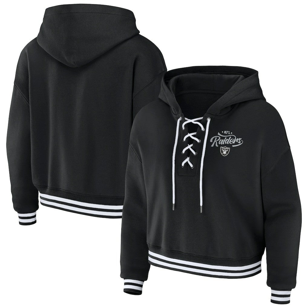 WEAR by Erin Andrews Women's Lace-Up Pullover Hoodie - Las Vegas Raiders Hoodies