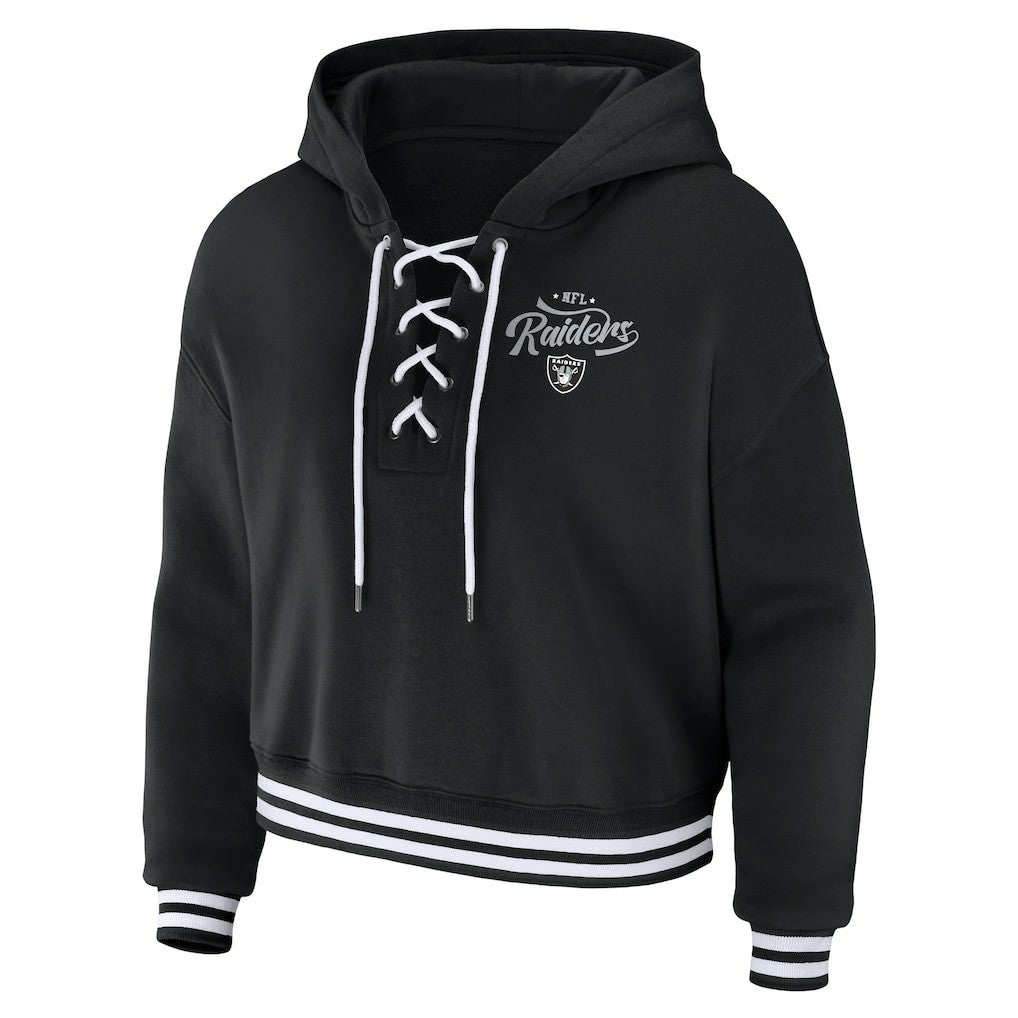 WEAR by Erin Andrews Women's Lace-Up Pullover Hoodie - Las Vegas Raiders Hoodies