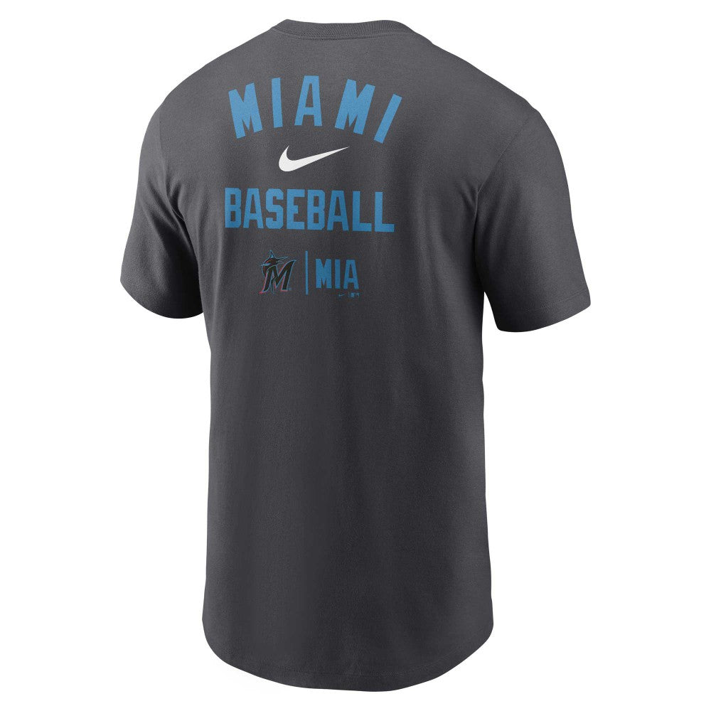 Charcoal Miami Marlins Nike Logo Sketch Bar T-Shirt