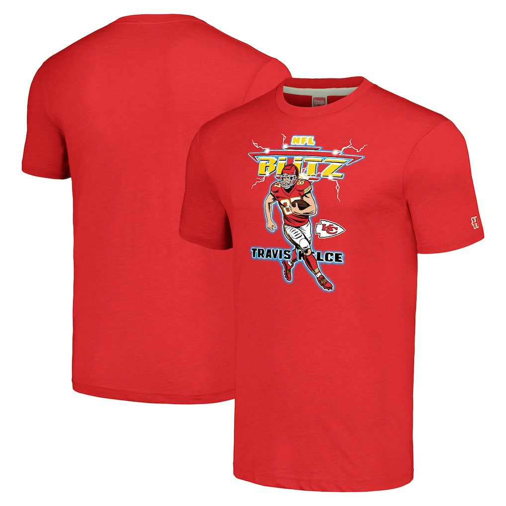 Travis Kelce  Homage Unisex NFL Blitz Player Tri-Blend T-Shirt - Kansas City Chiefs T-shirts
