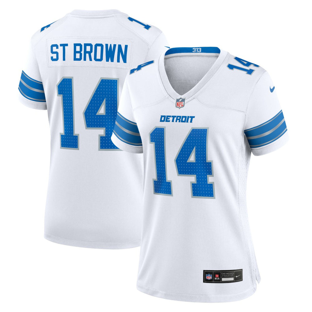 Amon-Ra St. Brown  Women's White Game Jersey - Detroit Lions Jerseys