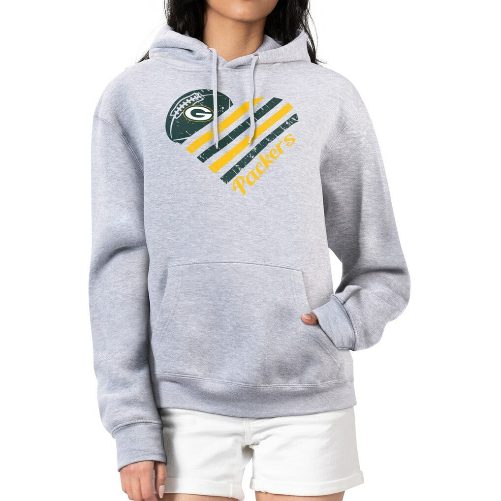 G-III 4Her by Carl Banks Women's Heart Graphic Fleece Pullover Hoodie - Green Bay Packers Hoodies