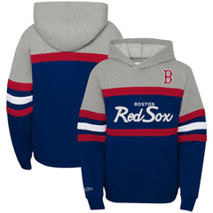 Heather Gray/Navy Boston Red Sox Mitchell & Ness Youth Cooperstown Collection Head Coach Pullover Hoodie
