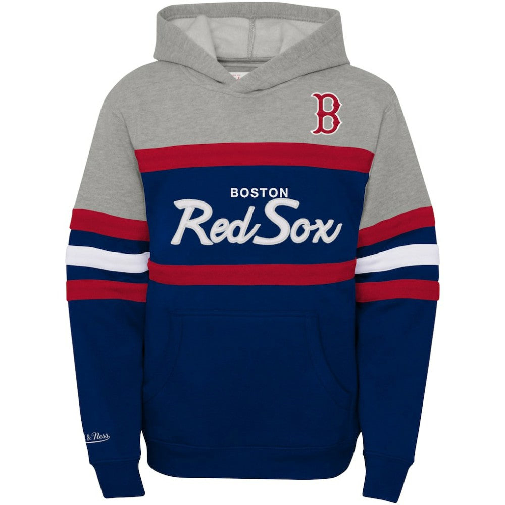 Heather Gray/Navy Boston Red Sox Mitchell & Ness Youth Cooperstown Collection Head Coach Pullover Hoodie