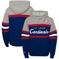 Heather Gray/Navy St. Louis Cardinals Mitchell & Ness Youth Cooperstown Collection Head Coach Pullover Hoodie