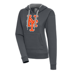Charcoal New York Mets Antigua Women's Victory Pullover Hoodie