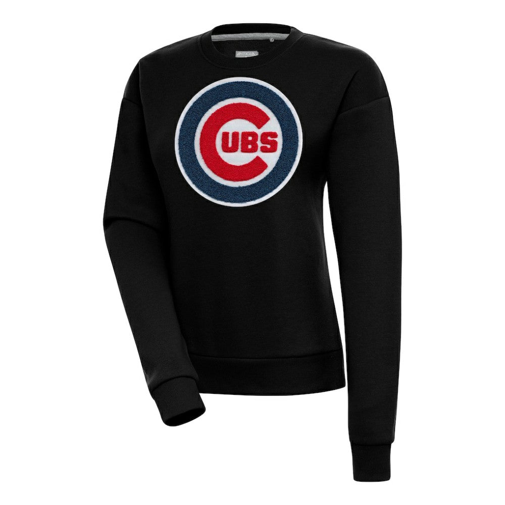 Black Chicago Cubs Antigua Women's Victory Chenille Pullover Sweatshirt