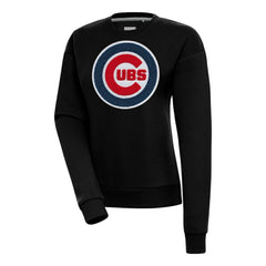 Black Chicago Cubs Antigua Women's Victory Chenille Pullover Sweatshirt