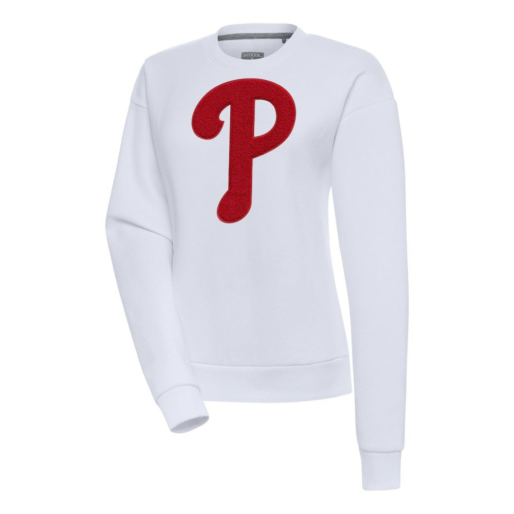 White Philadelphia Phillies Antigua Women's Victory Chenille Pullover Sweatshirt