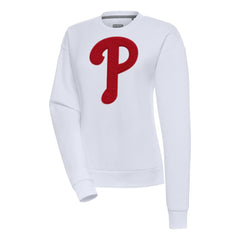 White Philadelphia Phillies Antigua Women's Victory Chenille Pullover Sweatshirt