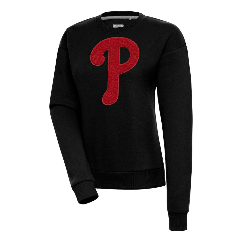 Black Philadelphia Phillies Antigua Women's Victory Chenille Pullover Sweatshirt