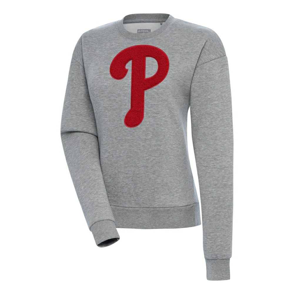 Heather Gray Philadelphia Phillies Antigua Women's Victory Chenille Pullover Sweatshirt