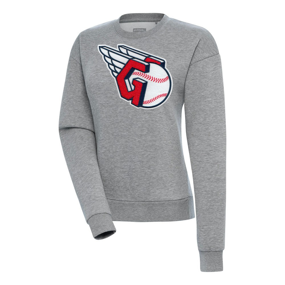 Heather Gray Cleveland Guardians Antigua Women's Victory Chenille Pullover Sweatshirt