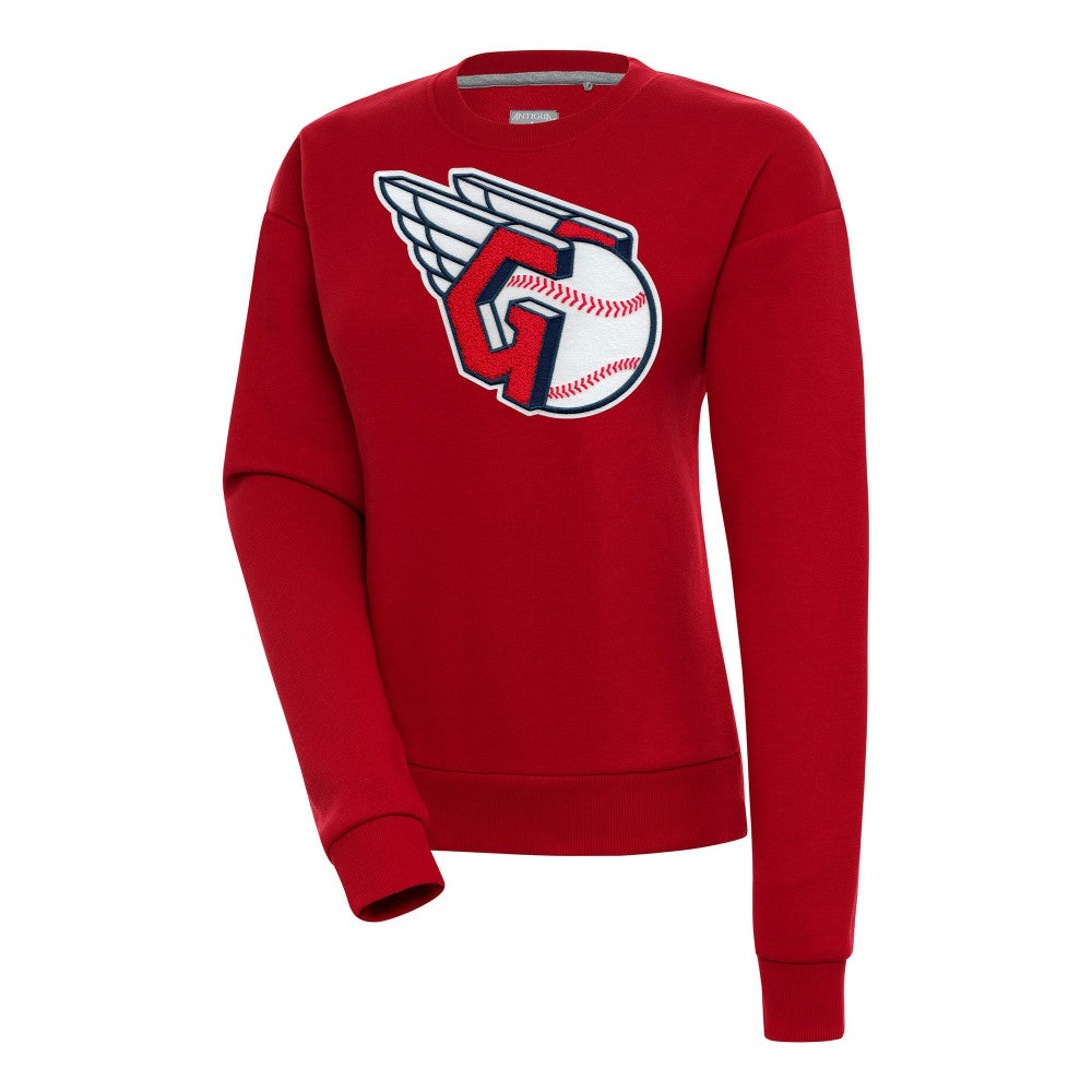 Red Cleveland Guardians Antigua Women's Victory Chenille Pullover Sweatshirt
