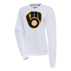 White Milwaukee Brewers Antigua Women's Victory Chenille Pullover Sweatshirt
