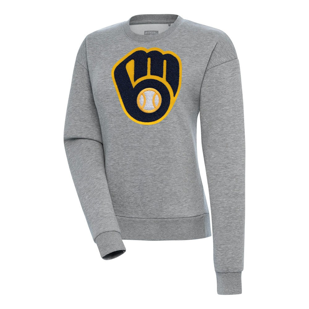 Heather Gray Milwaukee Brewers Antigua Women's Victory Chenille Pullover Sweatshirt