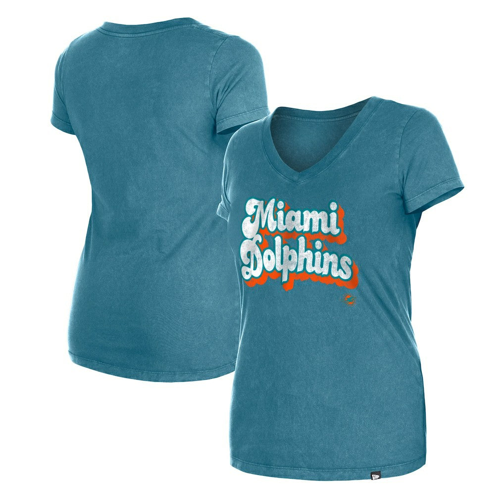 Women's Enzyme Wash Low V-Neck T-Shirt - Miami Dolphins T-shirts