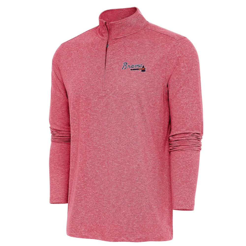 Heather Red Atlanta Braves Antigua Hunk Quarter-Zip Pullover Top
