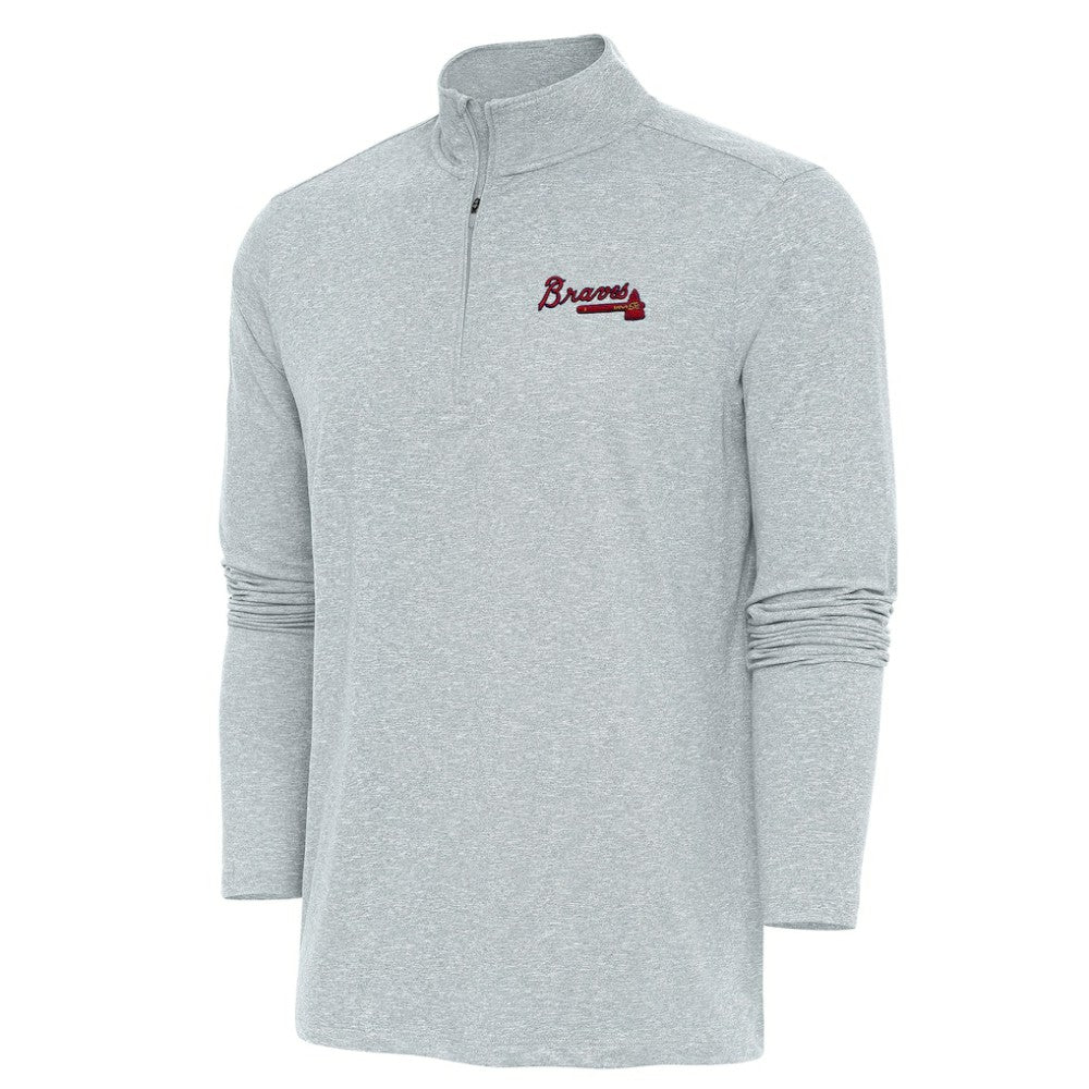 Heather Gray Atlanta Braves Antigua Hunk Quarter-Zip Pullover Top