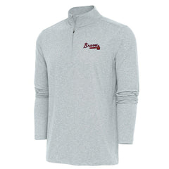 Heather Gray Atlanta Braves Antigua Hunk Quarter-Zip Pullover Top