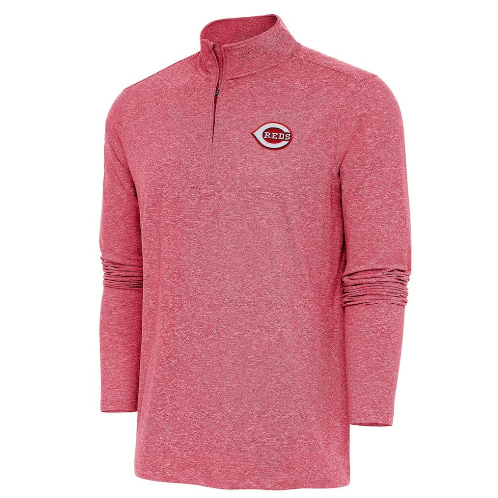 Heather Red Cincinnati Reds Antigua Hunk Quarter-Zip Pullover Top