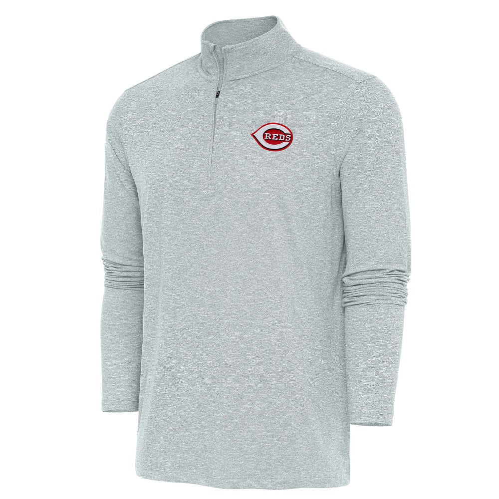 Heather Gray Cincinnati Reds Antigua Hunk Quarter-Zip Pullover Top