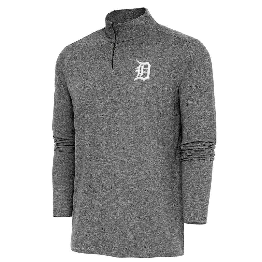 Heather Black Detroit Tigers Antigua Hunk Quarter-Zip Pullover Top