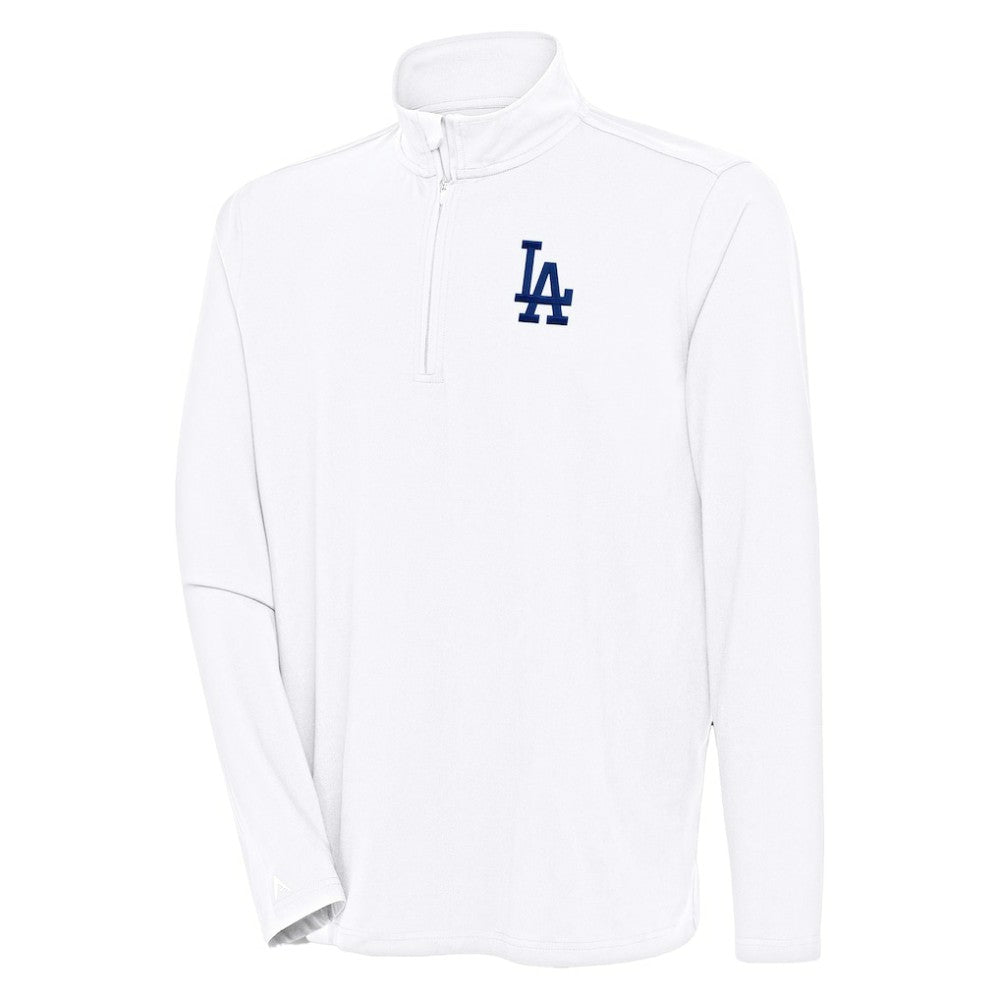 White Los Angeles Dodgers Antigua Hunk Quarter-Zip Pullover Top